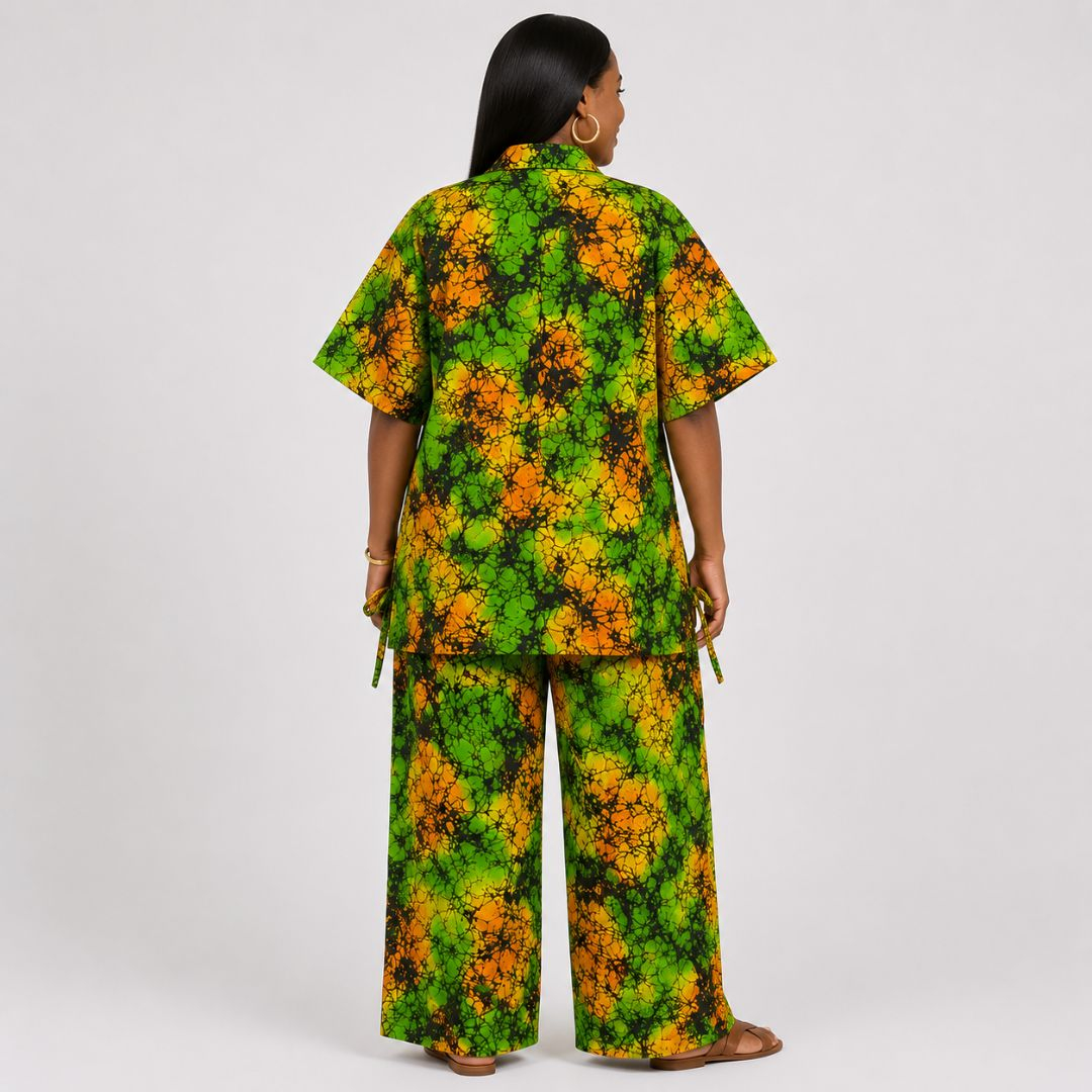 Two Piece Batik Print Shirt and Trousers Set